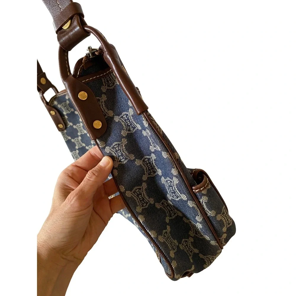 CELINE Paris Macadam Denim Messenger Bag Y2K Shoulder Flap Bag - Picture 8 of 16